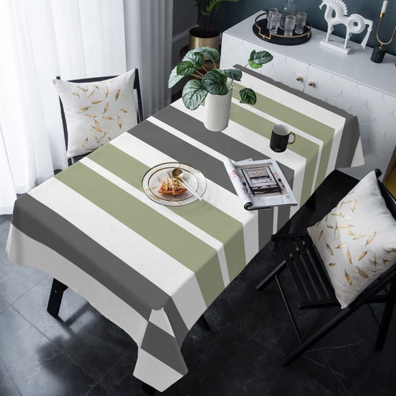 Sage Green Grey Striped Tablecloth Rectangle Table Cloths 54x108 , Waterproof Tablecloth Outdoor Table Cloth, Gray Modern Abstract Art Washable Table Cover for Kitchen Dining Party