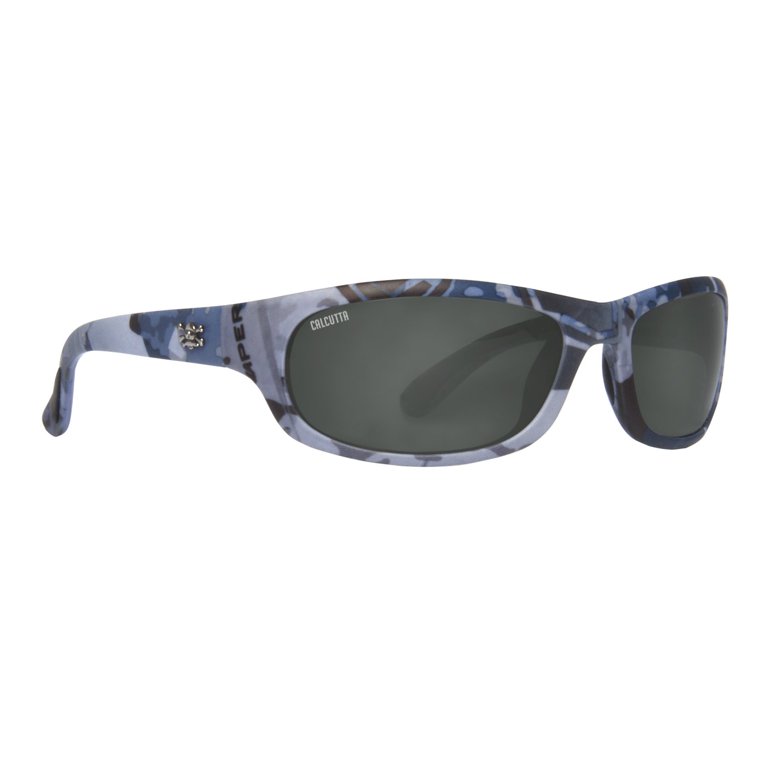 Calcutta Steelhead Polarized Fishing Sunglasses, Black Frame/Blue Mirror  Lens