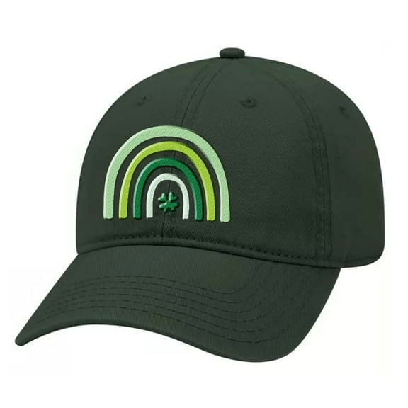 Women's St. Patrick's Day Lucky Clover Rainbow Embroidered Adjustable Hat Baseball Cap, Forest Green