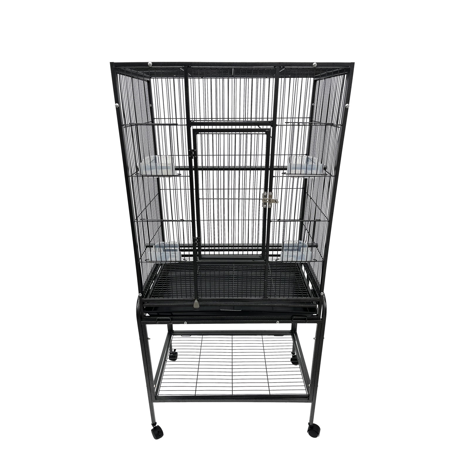 INTBUYING Parrot Cage Medium Bird Cage Breeding Cage with 4 Feeders Iron Black