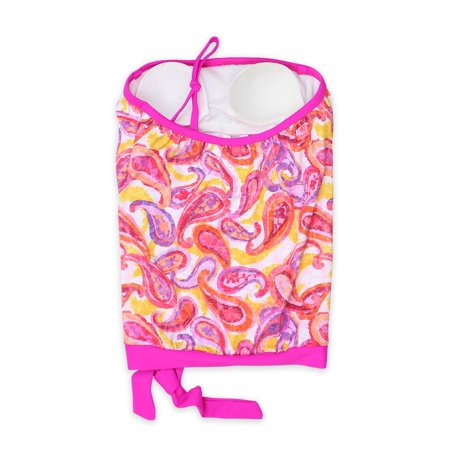 - Pink Paisley Strapless Bandeau Blouson Tie Tankini Swimsuit Set - Made in USA