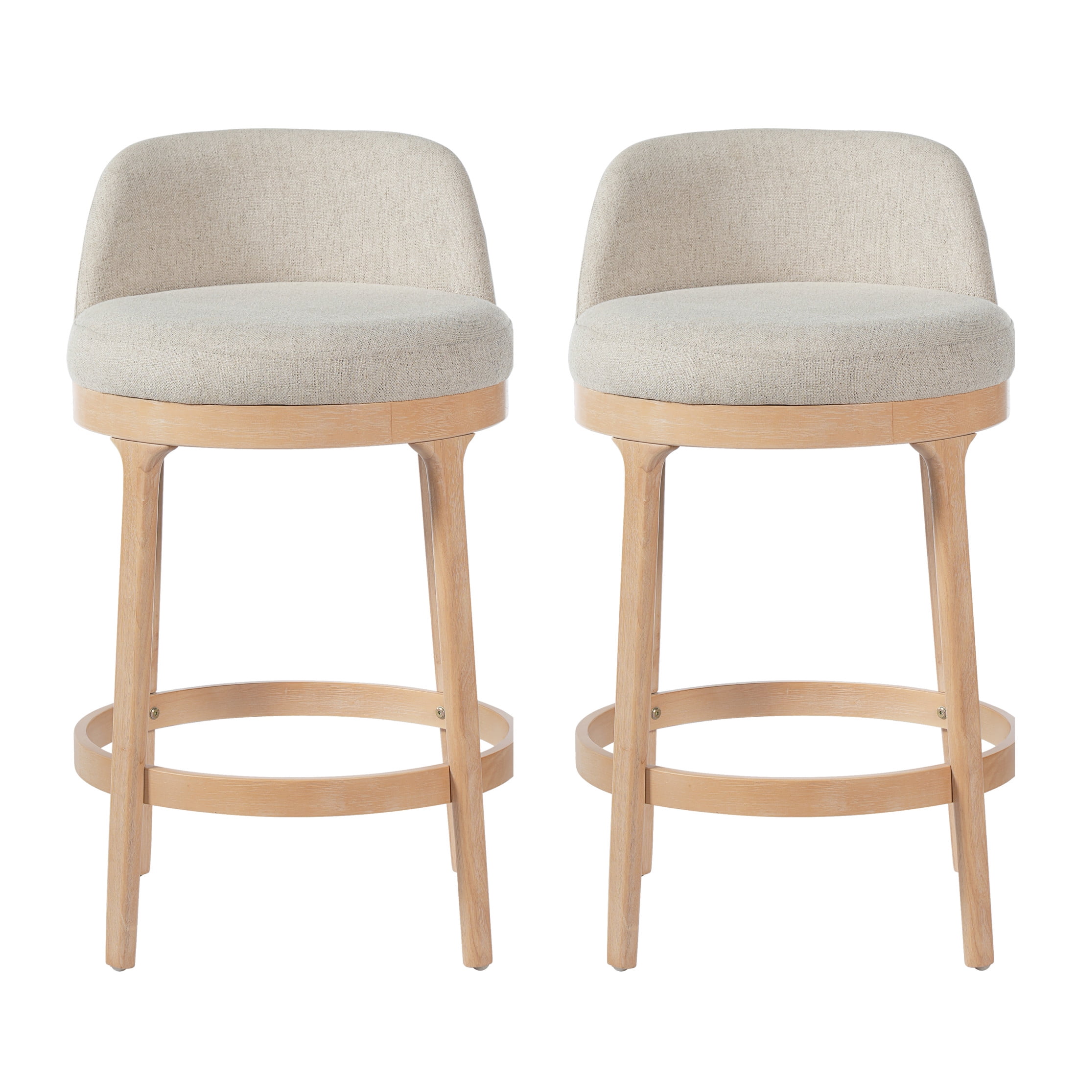 Christopher Knight Home 33"H Wooden Beige Upholstered Counter Stools with Round Seat, Natural Finish, Set of 2