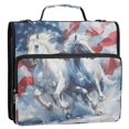 thumbnail image 2 of Haosy 3 Ring Zipper Binder with Shoulder Strap Waterproof Trapper Keeper 2 Inch D-Ring 500 Sheets Capacity, White Horse American Flag, 2 of 8