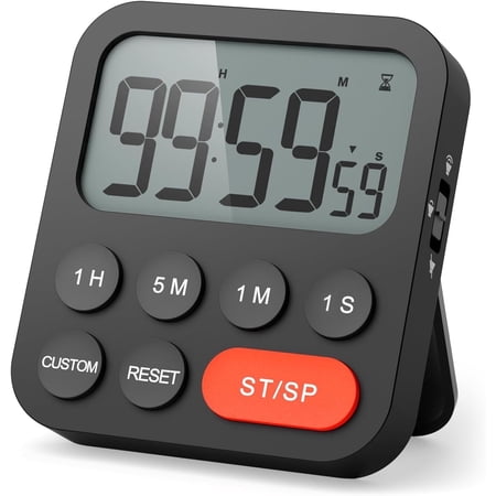 VOCOO 3-in-1 Digital Kitchen Timer Clock, Magnetic Countdown Countup Timer with Large LCD Display,Foldable Stand Clock Mode for Cooking, Studying, Fitness - Battery Operated