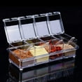 thumbnail image 1 of Juego de caja de condimentos de 4 piezas, tarro transparente para sal y especias, tarros de especias, recipiente para condimentos de cocina, tarros de almacenamiento con 4 cucharas, tapa enlatada, 1 of 5