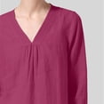thumbnail image 2 of MEICHEN Women's Fashion Cotton Linen Long Sleeve Tops Casual Solid Color Oversized V Neck T Shirts Summer Beach Blouses for Women, 2 of 6