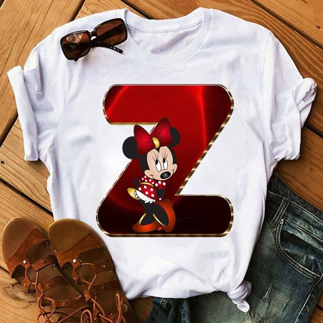 Disney Fashion Minnie Letter 100% Cotton T-shir Women Casual Top High-Quality Print Summer New Mickey Mouse Tee Free ShippingXL Gao Jinjia LED