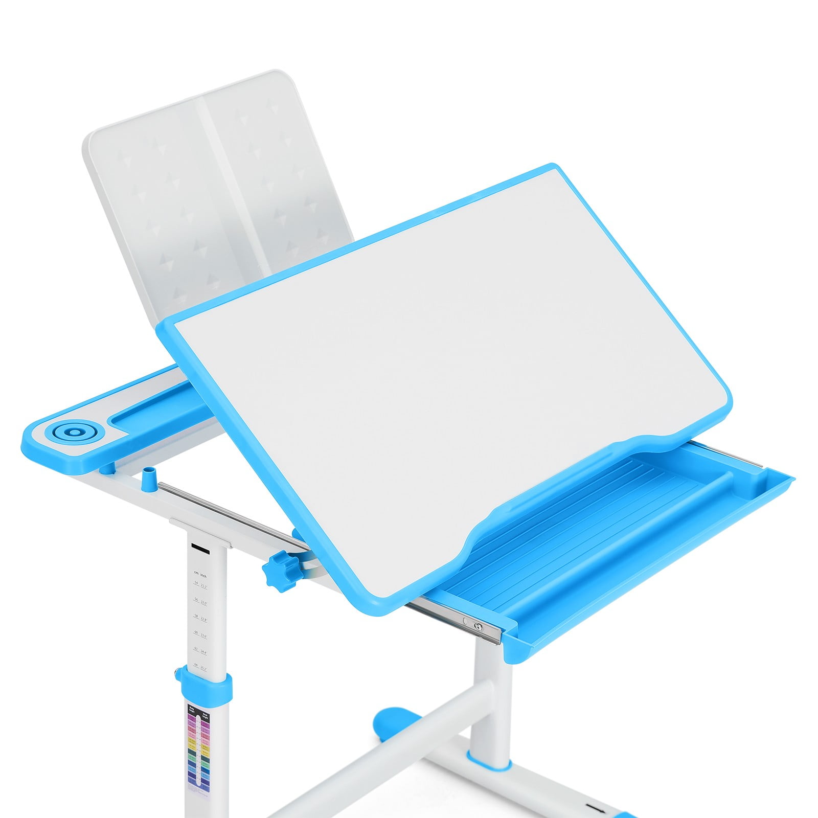 COSVALVE Height Adjustable Kids Study Desk & Chair Set Children School Boy Table Large Writing Board Desk with LED Lamp,Drawer,Bookstand(Blue)