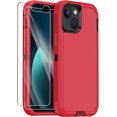 thumbnail image 1 of Funda para iPhone 13 con 2 protectores de pantalla, resistente y duradera, de 3 capas, para Apple iPhone 13 de 6.1 pulgadas (rojo y negro), 1 of 7