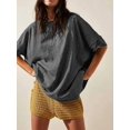 thumbnail image 2 of Women Crew‑Neck Oversized Short‑Sleeve T‑Shirt, Loose Drop‑Shoulder Side‑Slit Hem Casual Summer Tunic Blouse Tops, 2 of 15