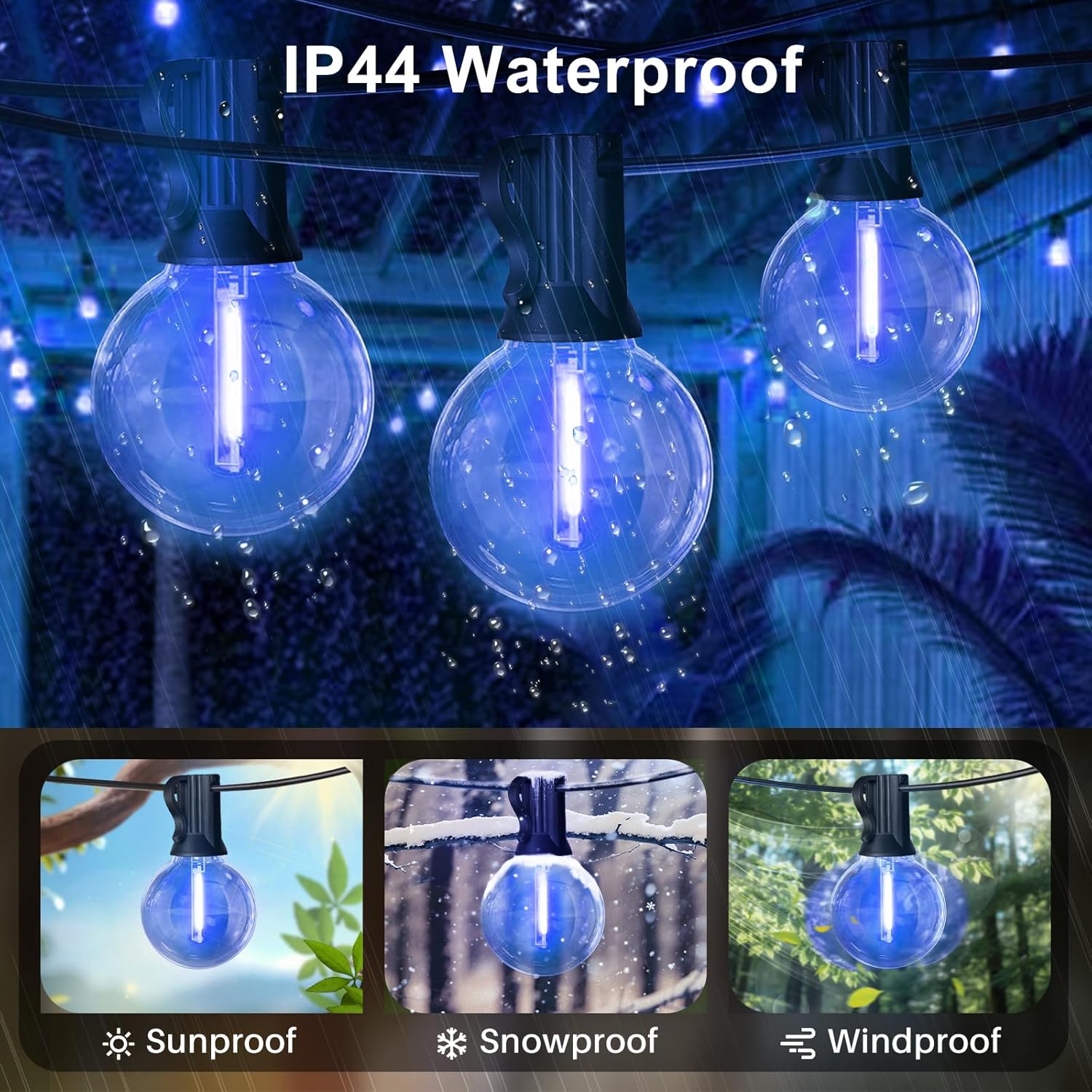 LED Outdoor String Light, 26Feet Patio Lights with12+1Edison Shatterproof Bulbs(1Spare), UL Waterproof Outside Lights connectable Dimmable for Backyard Porch Decor,Blue