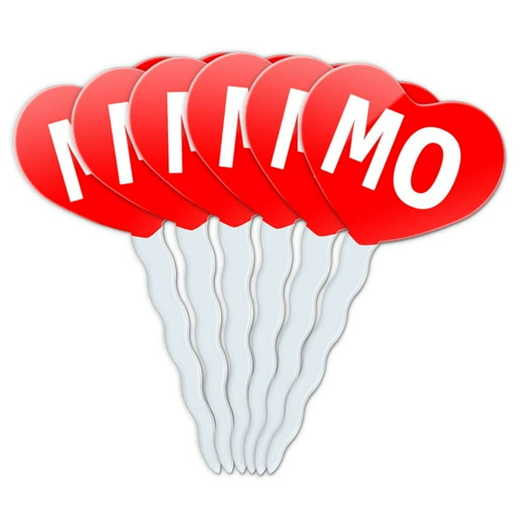 MO Heart Love Cupcake Picks Toppers - Set of 6