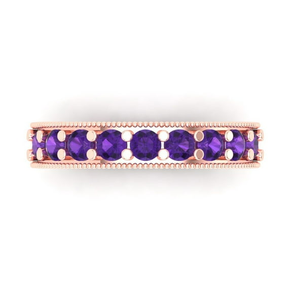 0.81 ctw Wedding Band for Women - 18K Rose Gold Natural Amethyst Stackable Eternity Ring