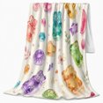 thumbnail image 2 of Whimsical Gummy Bear Botanical decorative motif, Playful Woodland Scene, Warm Flannel Blanket for Cabin and Lodge, Wildlife Lovers Valentine's Day Gift, Botanical Home Decor, 2 of 9