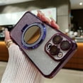 thumbnail image 2 of for iPhone 12 Pro Case, Bling Magnetic Ring Stand [Military Drop Protection] [Compatible with MagSafe] Shiny Glitter Lens Protector & Makeup Mirror Luxury Cases for Women Girls, Darkpurple, 2 of 9
