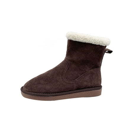 

Ymiytan Women Boot Shearling Style Booties Fleece Snow Boots Walking Winter Shoes Comfort Plush Lined Warm Shoe Brown 6.5