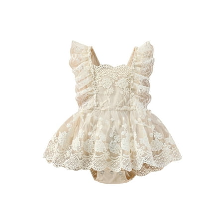 

WakeUple 0-24M Newborn Baby Girl Summer Bodysuit Off Shoulder Lace Floral Printed Jumpsuit Tutu Dress
