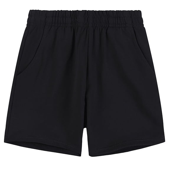 Boys Girls Summer Casual Athletic Shorts Lightweight Solid Color Elastic Waist Soft Knit Sports Shorts with Pockets for School Daily Wear(Black,12-13 Years)