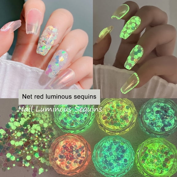 SmartBy 1 Box Luminous Nail Sequins Women Fluorescent Nail Glitter Flake Nails Art Decoration Manicure Accessories for Home Use