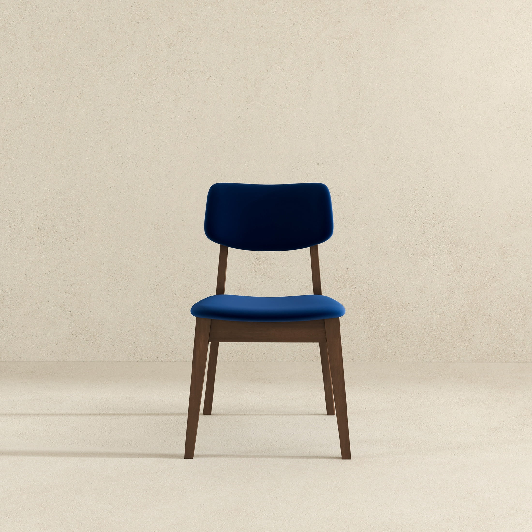 Noble House Unity Carlos Dining Chair Set, Velvet Upholstery with Solid Wood Legs, Set of 2, Navy Blue and Brown