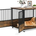 thumbnail image 6 of DWVO Large Dog Crate Furniture with Wheels, 43in Rustic Heavy Duty Metal Dog Crate and Kennel for Large Medium Dogs - Black & Brown, 6 of 8