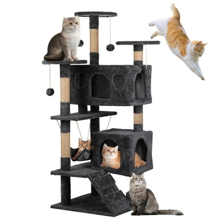 ZephyPaws 50"H Cat Tree Tower with Double Condo,Sisal Scratching Post,Perches,Toy,Dark Gray