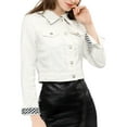thumbnail image 1 of INSPIRE CHIC Women's Denim Cropped Jackets Chest Pocket Plaid Trim Button Down Jean Jacket XS White, 1 of 8
