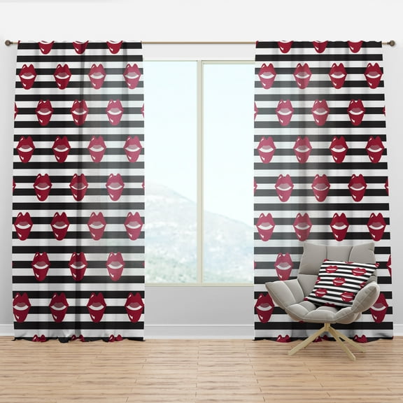 Designart 'Red Lips Fashion Horizantal Pattern' Mid-Century Modern Curtain Panel