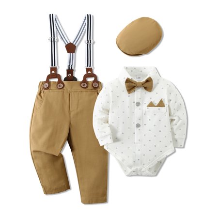 

CARETOO Baby Boy Clothes Suit 0-18M Newborn Infant Gentleman Outfit Dress Shirt Bowtie Pants Hat Set