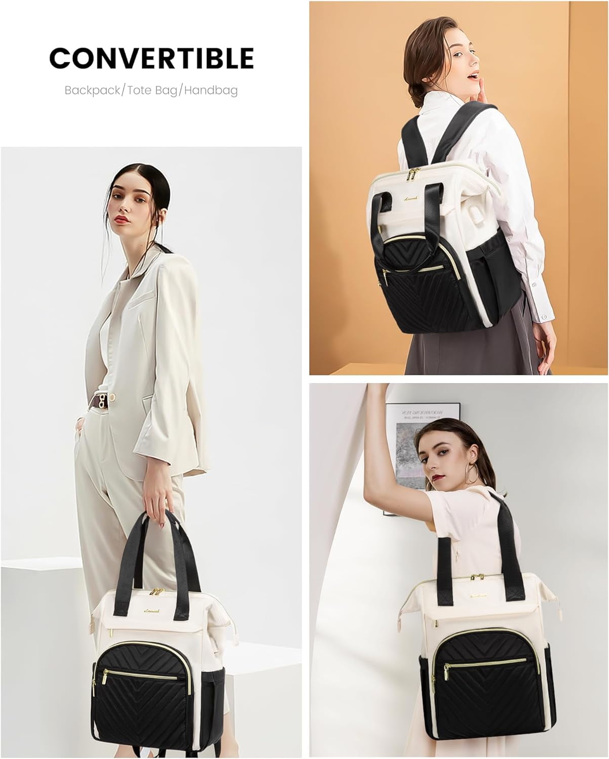 Laptop Backpack for Women, 15.6 Inch Work Laptop Bag，Waterproof Teacher Nurse Bag with USB Port, Fashion Travel Bag Business Computer Backpack Purse,Beige-Khaki