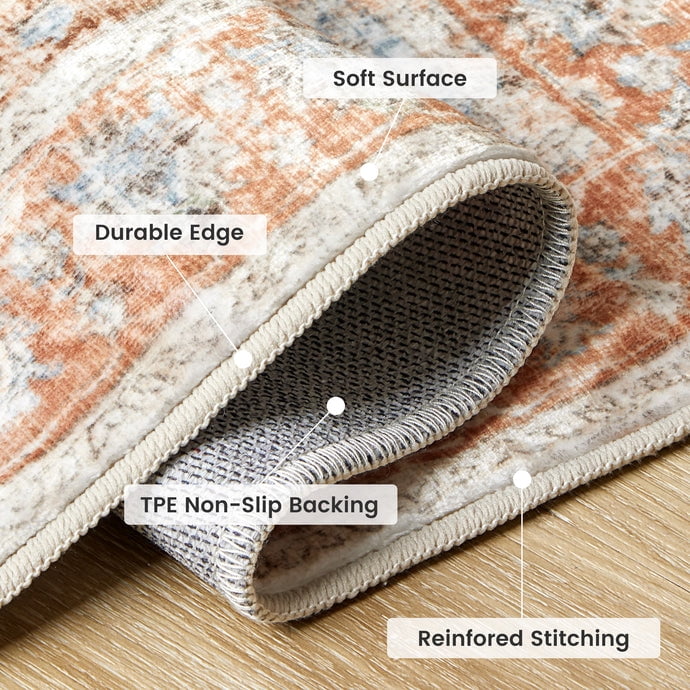 Sleep Zone 4x6 Area Rug for Bedroom, Machine Washable Area Rugs for Living Room, Low Pile Lightweight Non Slip Carpet, Vintage Rug for Dining Room, Home Office, Brick