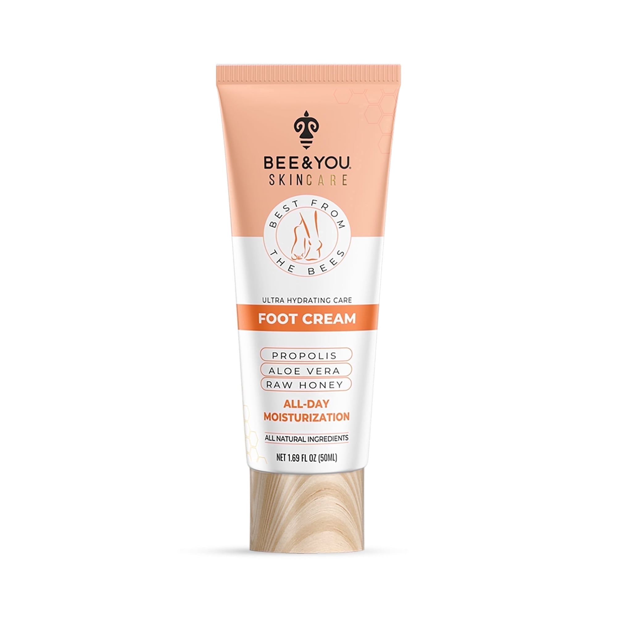 BEE & YOU Natural Foot Cream with Shea Butter, Vitamin B5, Raw Honey, Bee Propolis, Zinc Oxide, 1.69 fl. oz.