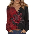 thumbnail image 2 of JUSLIO Button-Up Blouses for Women Slim Fit Pullover Shirts Tops Graphic Long sleeve V Neck Shirts Tops Red 3XL, 2 of 5