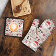 thumbnail image 5 of Beige Christmas Santa and Reindeer Pattern Kitchen Oven Mitt and Pot Holder Sets 2 Pcs for Baking, Cooking and Grilling, Heat Resistant Up To 392 °F, 5 of 7
