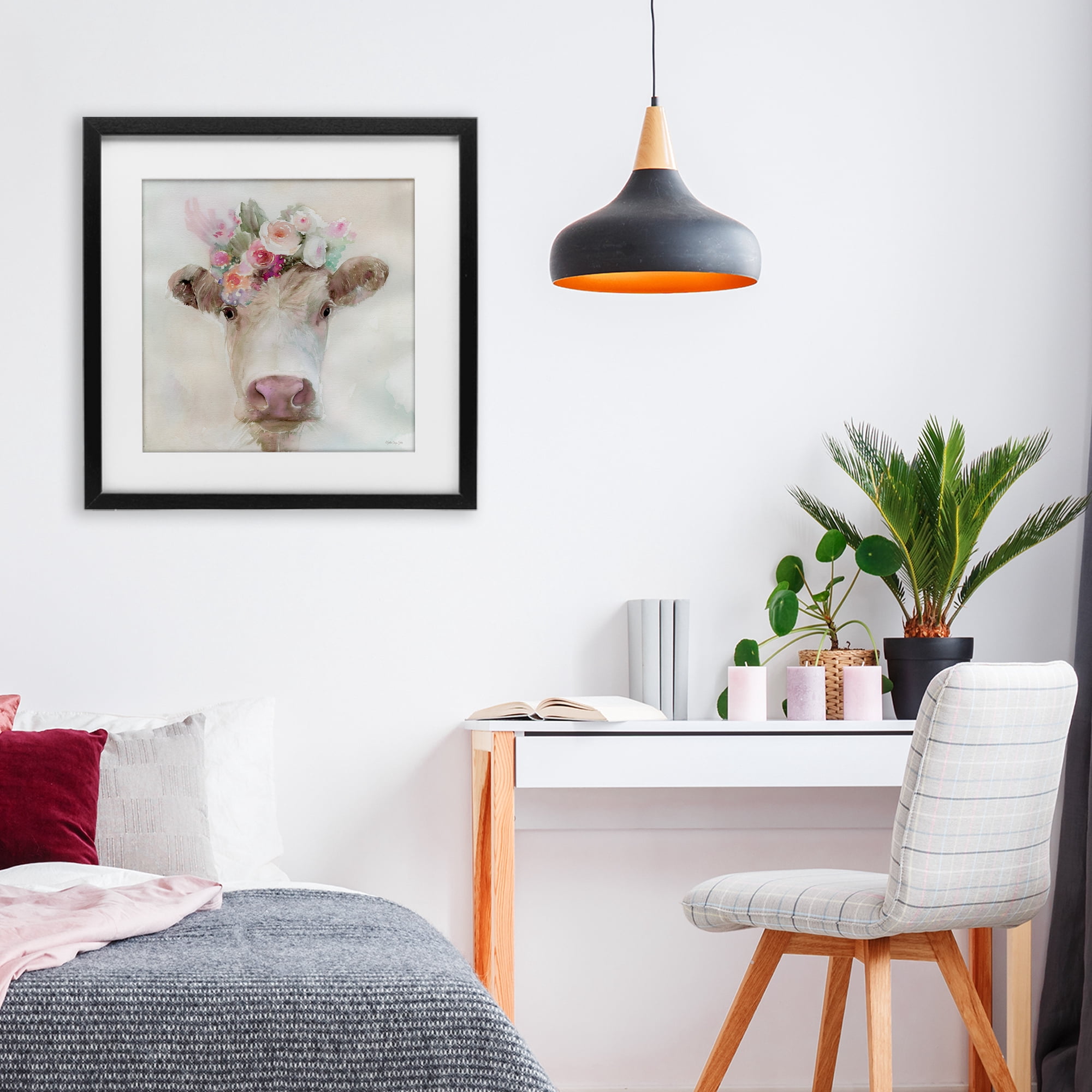 Stupell Industries Betsy Cow with Flowers Black Framed Print Under Glass, design by Stellar Design Studio
