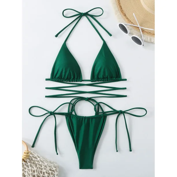 Microbikini Sexy para Mujer, Bandage traje de baño, bañador negro y rojo entrecruzado con Push-Up, Bikini con lazo lateral 2024