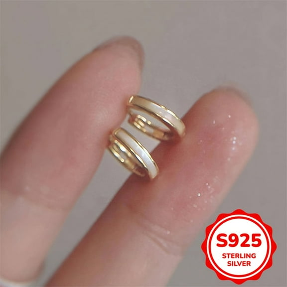 ATJIA Sterling S925 Silver Vintage Simple Elegant White Shell Ear Hoops Earrings for Women Girlfriend Jewerly Gift