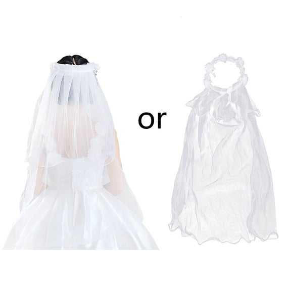 LICEWO Flower Girls Ruffles Lace Crown Floral Headpiece Wedding Tulle Veil Garland Headdress Festivals Holiday Photo Props