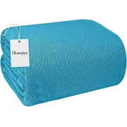 Eurotex Herringbone All-Season 100% Cotton Blanket, Twin, Teal