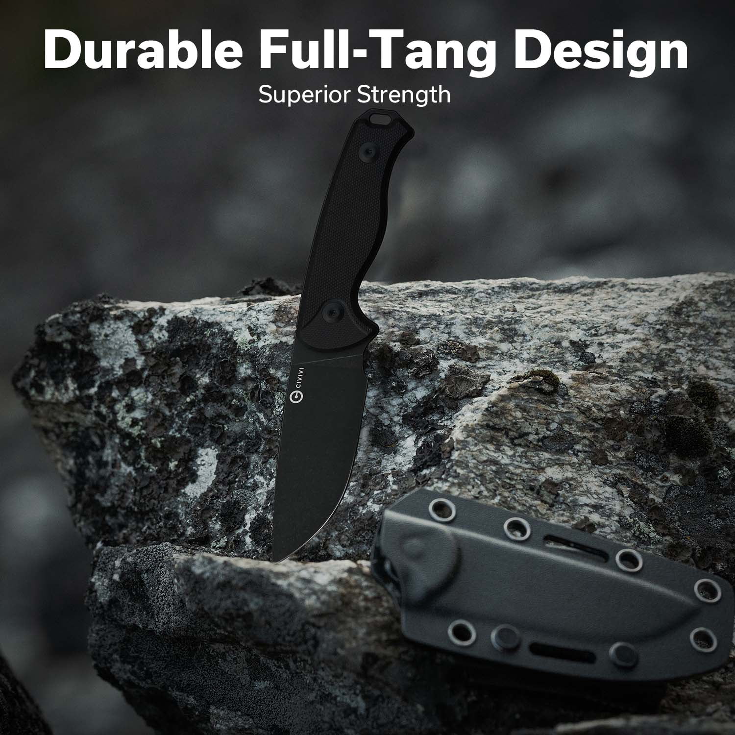 CIVIVI Timberbark Fixed Blade Knife with Kydex Sheath & Clip, 3.2" 14C28N Blade G10 Handle with Lanyard, Ideal EDC Hunting Knife for Outdoor Adventures Camping Hiking C23094-1, Black