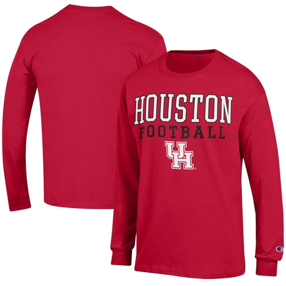 Men's Champion Red Houston Cougars Football Jersey Long Sleeve T-Shirt