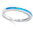 thumbnail image 4 of CHOOSE YOUR COLOR Blue Simulated Opal Thin Wedding Ring .925 Sterling Silver Band CZ Female Size 7, 4 of 4