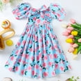 thumbnail image 2 of HILEELANG Toddler Girl Summer Dress Floral Ruffled Sleeve Backless Tie Back Crew Neck Sundress 8 Years, 2 of 6