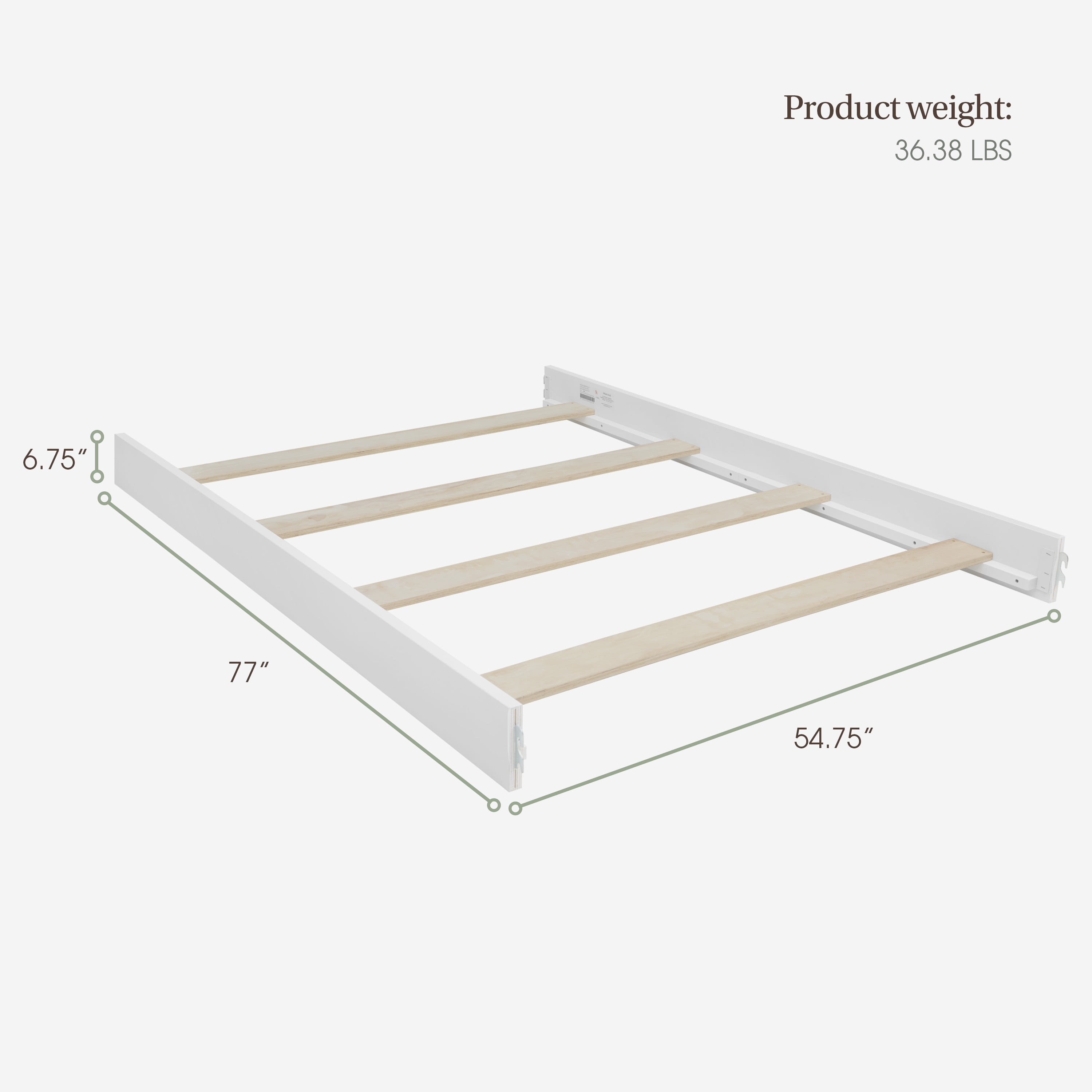Evolur KD Convertible Crib Wooden Full Size Bed Rail, White