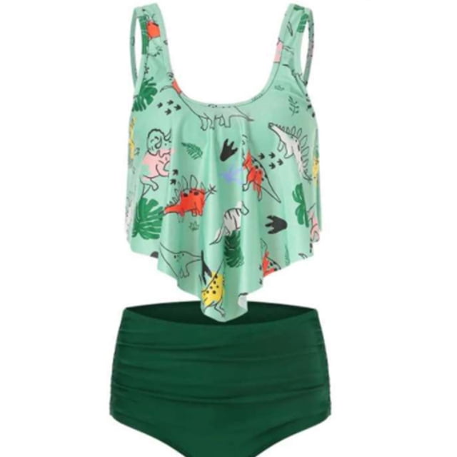 Eigraketly Traje de baño sin mangas de cintura alta con estampado de hojas digitales de piezas para mujer Traje de baño No.1 XXL Eigraketly OD001368-05