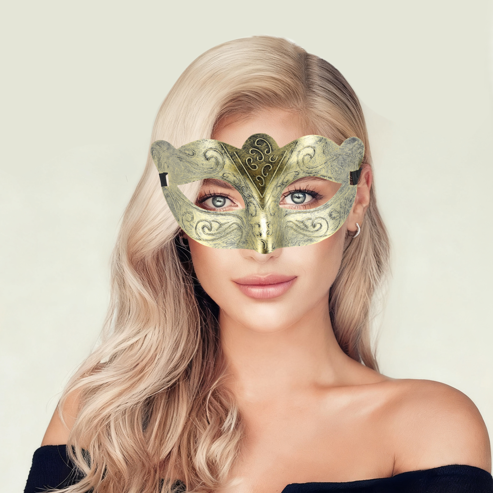 Unique Bargains 1 Pack Elegant Half-face Party Mask Gold Pattern 1