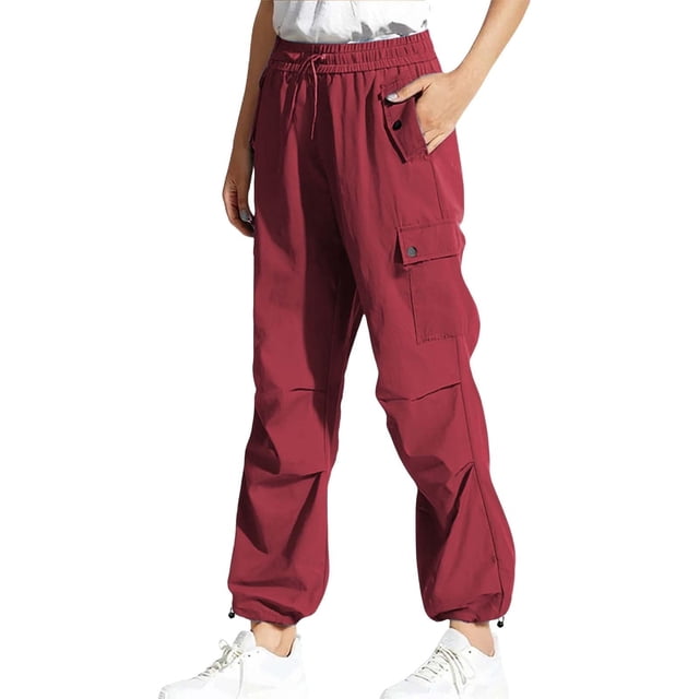 Pantalons Larges pour Femmes Pantalons de Randonnée Extérieurs Pantalons Cargo Larges Légers Taille Haute à Cordon de Serrage Pantalons de Jogging Amples avec Poches Vin TG