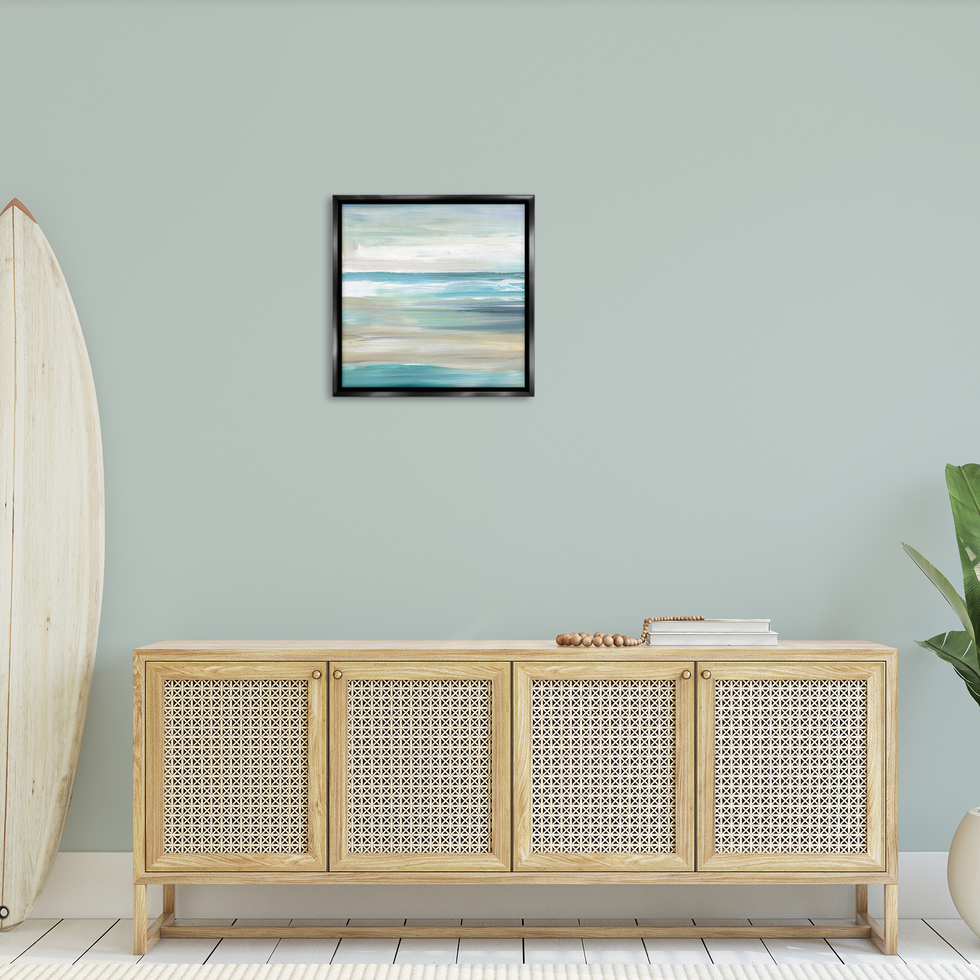 Stupell Industries Abstract Beach Sand Ocean Waves Nature Painting Black Floater Framed Canvas Art Print Wall Art, 25 x 25