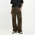 thumbnail image 2 of Tan Leopard Jeans Women Denim Pants Female Oversize Wide Leg Trousers, 2 of 5
