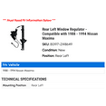 thumbnail image 2 of Rear Left Window Regulator - Compatible with 1988 - 1994 Nissan Maxima 1989 1990 1991 1992 1993, 2 of 2